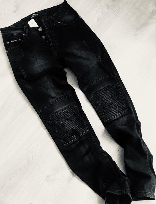 Spodnie Balmain czarne jeansowe przetarcia unikat