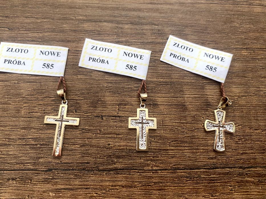 Nowa, ZŁOTA zawieszka krzyżyk , 0,81 g, próba 585, 14 K