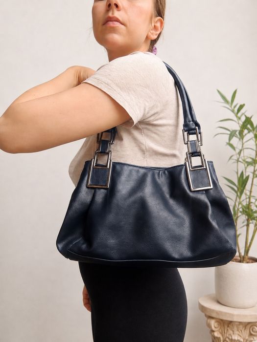 Granatowa torebka na ramię damska torba vintage Eco skóra next bagietka mała pojemna