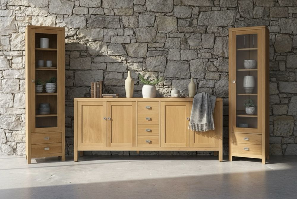 DWIE witryny dębowe witryna dębowa wąskie drewniane proste