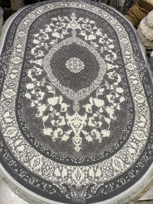 Килим ковер овал прямий сірий бежевий кольори класика абстракція