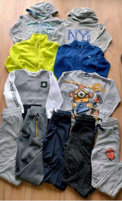 Zestaw 134 mix 11 sztuk spodnie dresowe polar bluzy rozpinane z kapturem