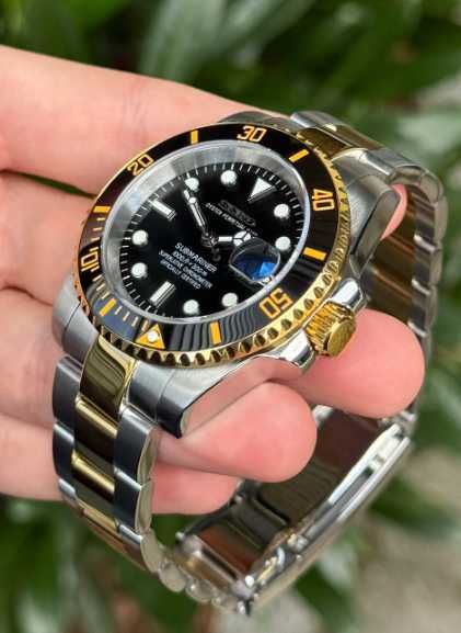 SEIKO MOD Submariner Czarny Złoty Black Gold Oyster Custom NOWY