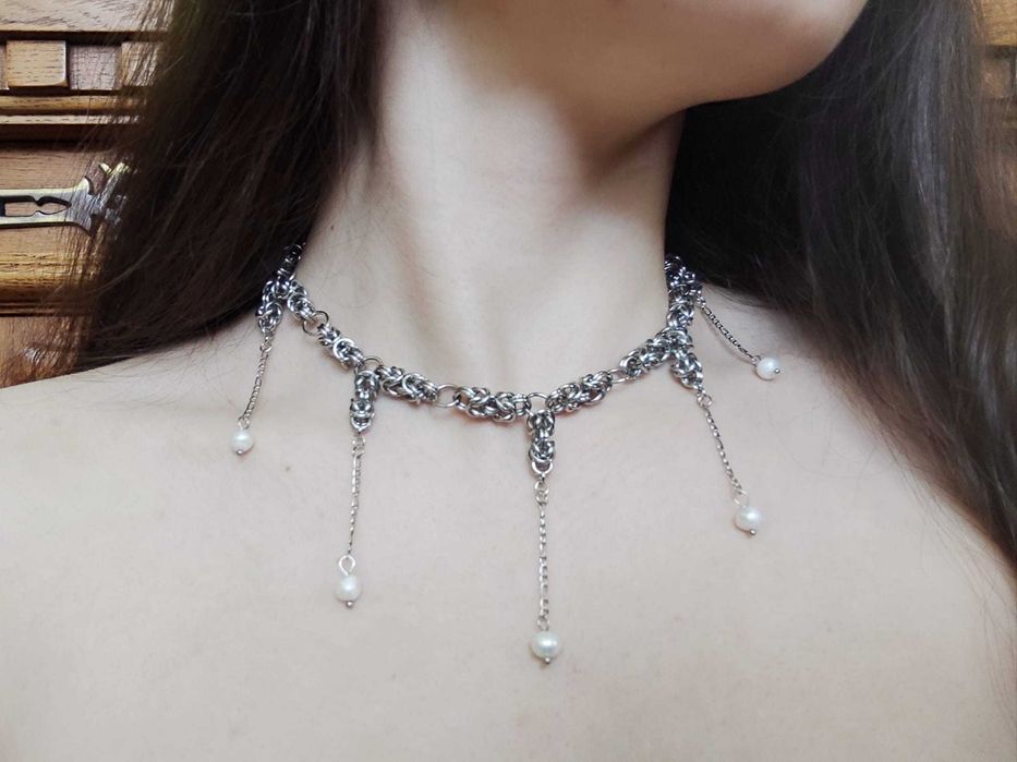 Choker perły naturalne słodkowodne elegancki minimalizm goth elegant