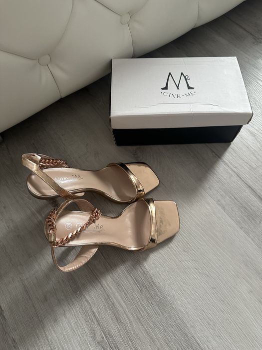 Sandały na szpilce złote, szpilki złote, szpilki rozmiar 39