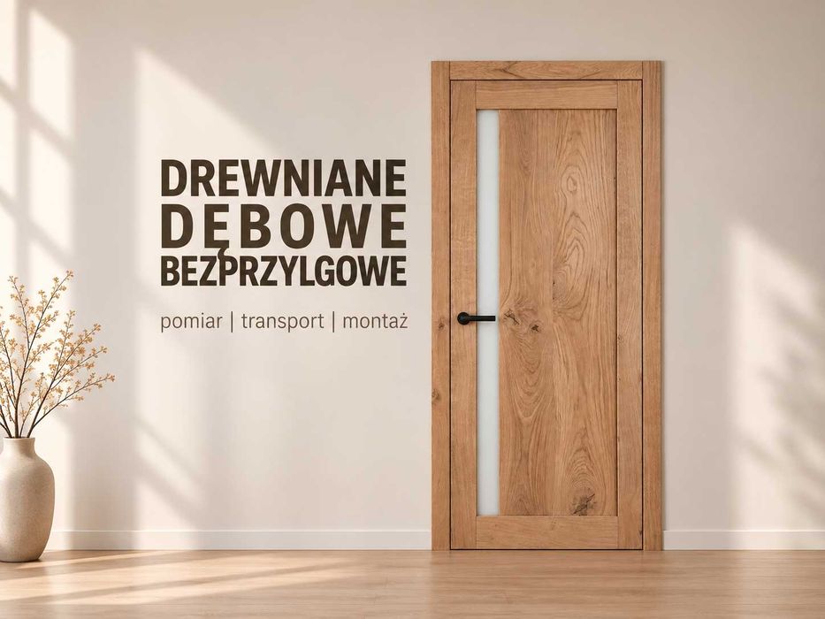 Drzwi dębowe wewnętrzne na wymiar | Producent | Drzwi drewniane bezprzylgowe z szybą | Katowice
