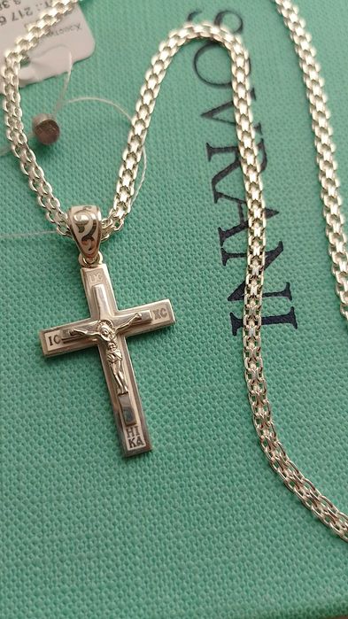 Подвійний якір бісмарк срібний ланцюг 50 55 см міцне якірне плетіння