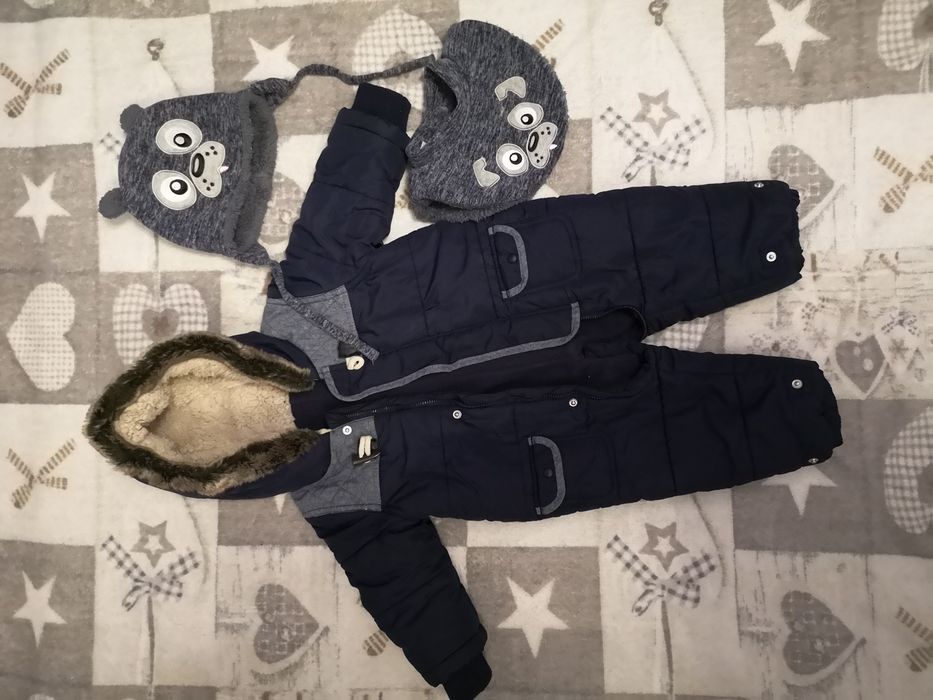 Smyk, jak nowy Komplet zimowy, kombinezon, czapka, komin, 74-80