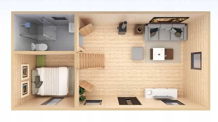 Domek drewniany całoroczny letniskowy 4,3m/8m 15/20