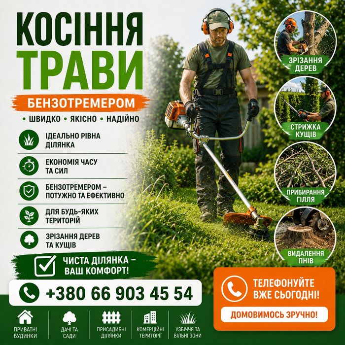 Косіння трави. Зрізання дерев.