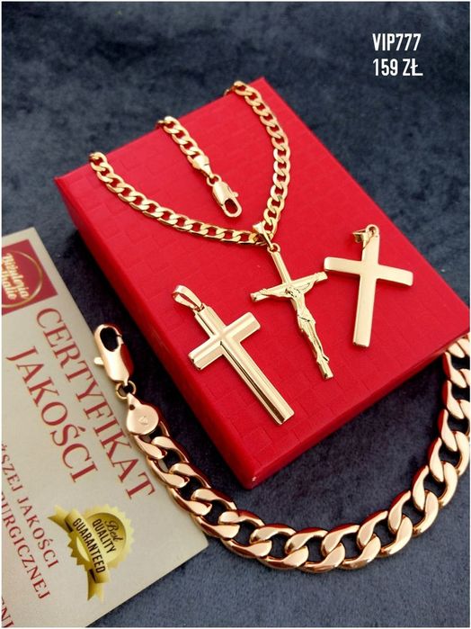 Wzory Pozłacany 18 K Łańcuszek krzyż bransoletka Gwarancja