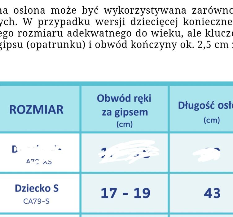 Rękaw gumowy na gips dziecięcy