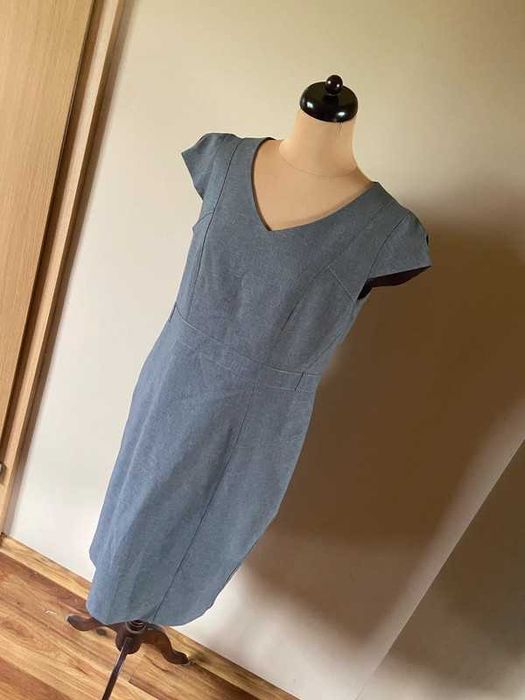szara prosta sukienka basic biuro xxxl +size 44 46 praca