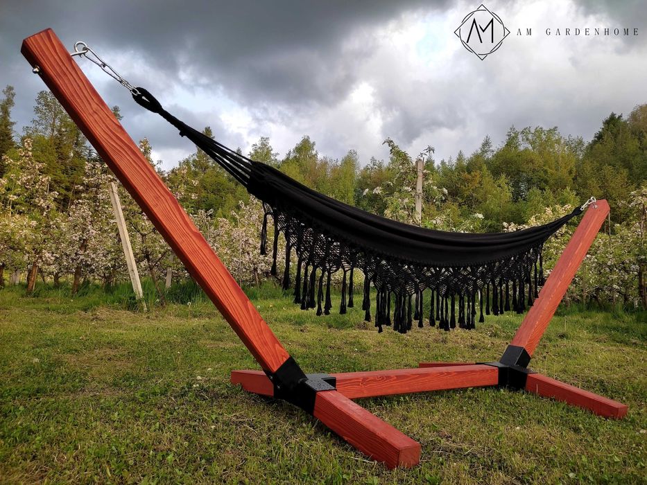 Hamak bawełniany Leżak brazylijski MAKRAMA Ecru / Grafit / Czarny XXL