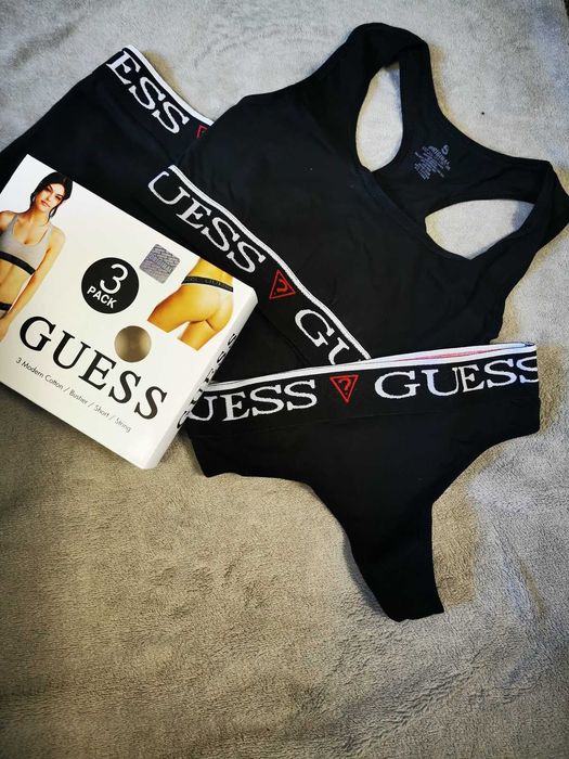 S M L XL 3pak Majtki Stringi Komplet Damskie Guess Stanik