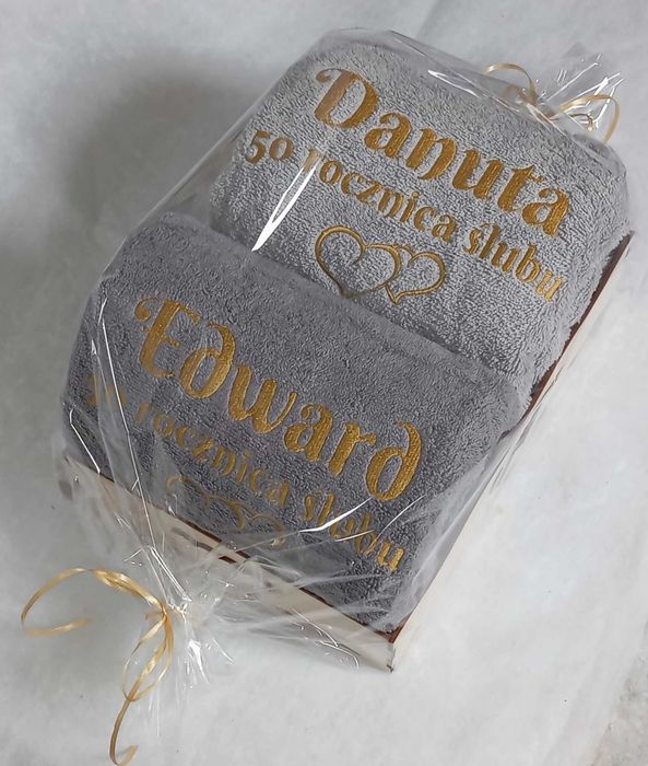 Ręczniki z Haftem Imię 100x50 Zestaw Na Rocznicę Ślub 500gr