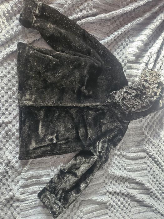 Czarne Futerko z Kapturem 44 XXL Błyszczące Glamour Sylwester