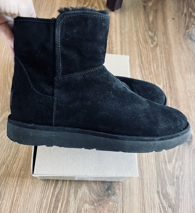 UGG Classic mini zip 39 czarne śniegowce kozaki zamsz kożuch skórzane