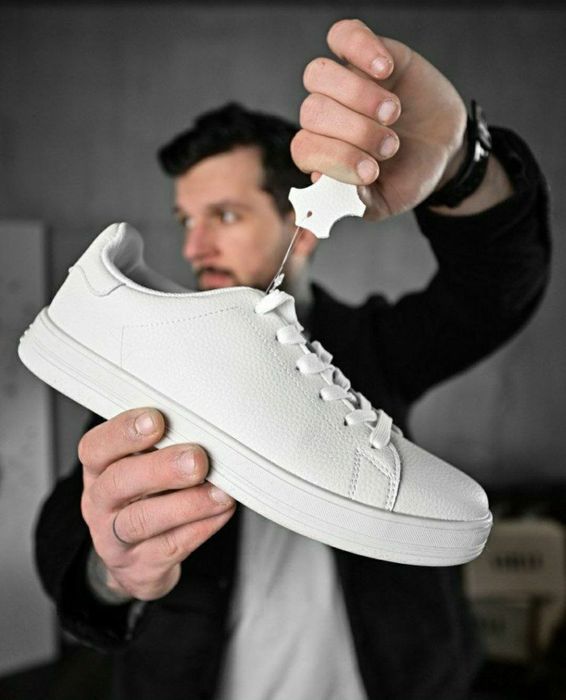 НАТУРАЛЬНА ШКІРА чоловічі кросівки білі демісезонні класичні кеди