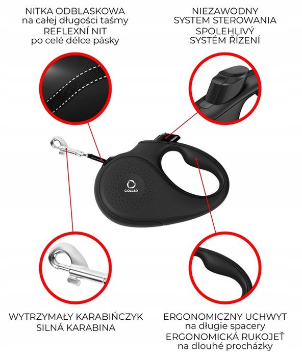 Smycz Automatyczna Czarna Rozmiar S Dla Psa Do 15 Kg