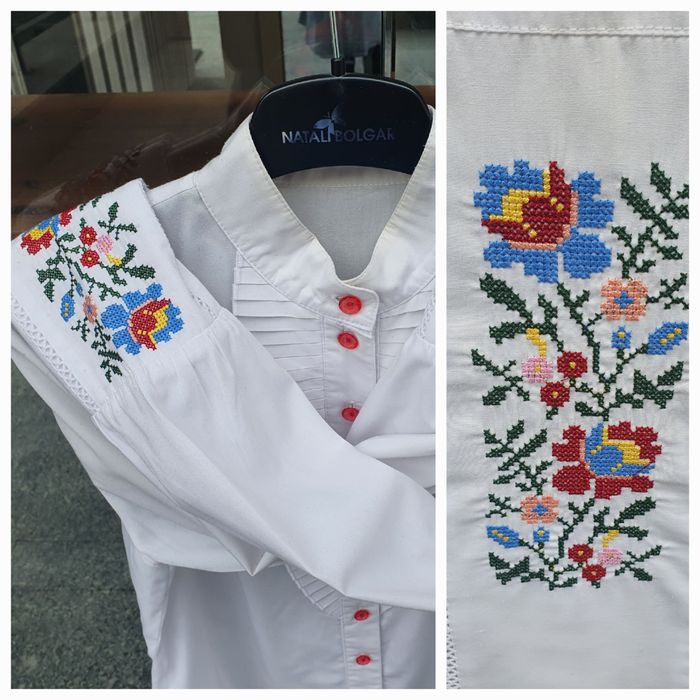 Вышиванка красивая, машинная и ручная вышивка р S M L 46 деловой стиль