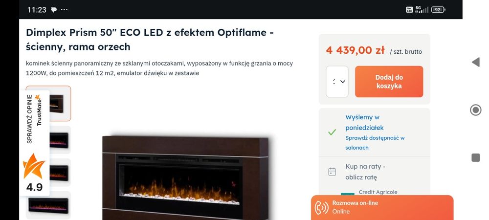 Kominek elektryczny dimplex prism 50" z obudową