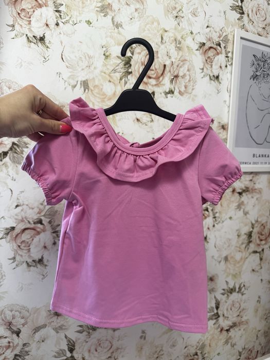 Zula Handmade nowość różowa bluzeczka z falbanką 86 cm