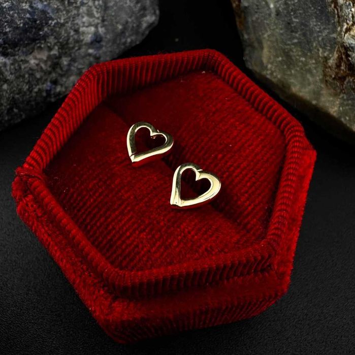 Złote kolczyki serduszka serca próby 585 waga 1.14g JAK NOWE