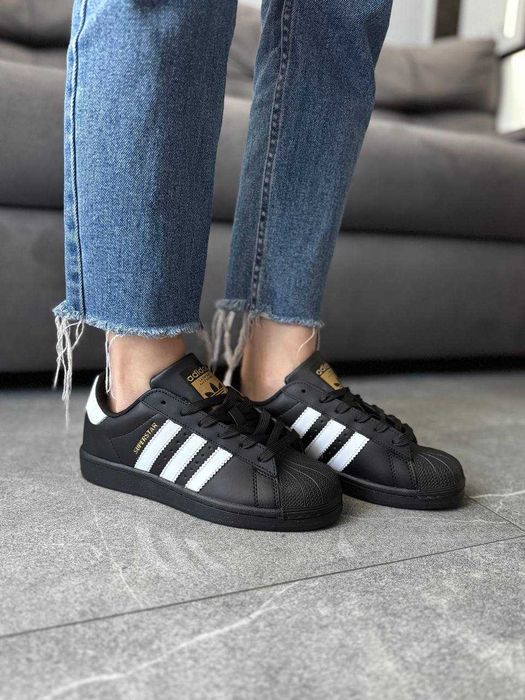 Кросівки Adidas Superstar Black White | кеди Адідас Суперстар чорного кольору шкіряні