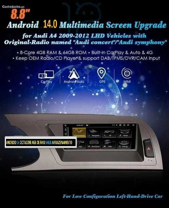 Auto-rádio 8.8" android 14 Audi A4 2009  a 2016
