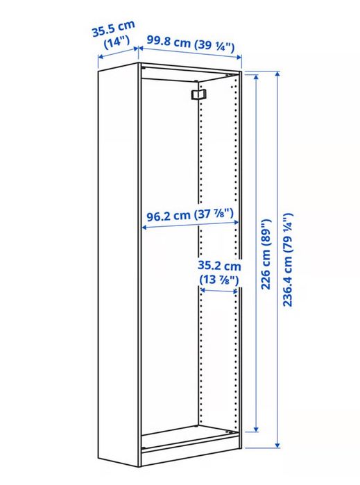 PAX Estrutura de roupeiro, branco 100x35x236 cm