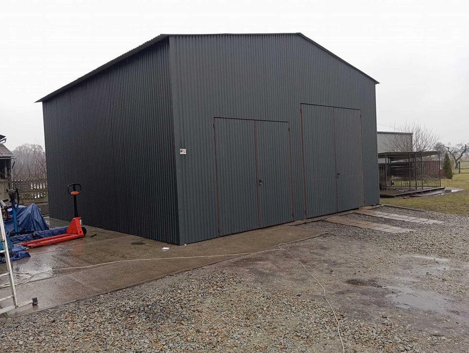 Wysoki Grafitowy Garaż Blaszany- Magazyn Wiata - Hala  – GRZYWSTAL