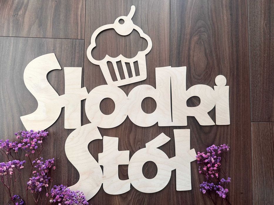 Duży napis ze sklejki Słodki Stół 50 cm - ozdoby na wesele