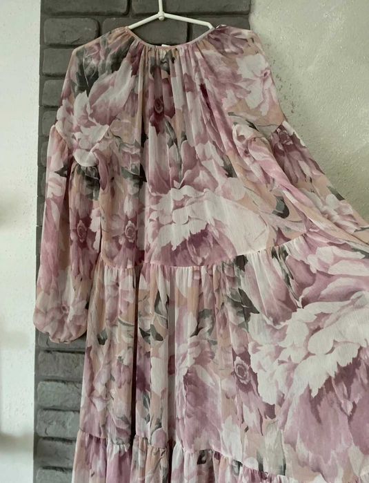 H&M długa maxi luźna oversize sukienka w kwiaty róż Boho XL/XXL