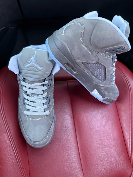(БЕЗ ПЕРЕДОПЛАТИ) Nike Air Jordan 5 Retro Wolf Grey найк ейр джордан 5 ретро сірі замшеві кросівки з рефлективним язичком та прозорою підошвою