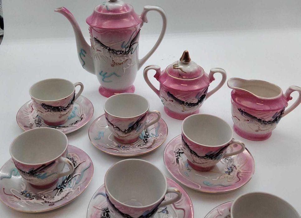 Serviço de café japonês para seis pessoas, decoração Dragão.