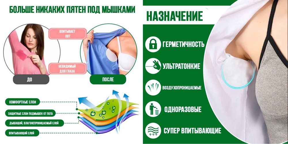 Прокладки защита от пота и запаха, вкладыши в одежду гигиенические для подмышек