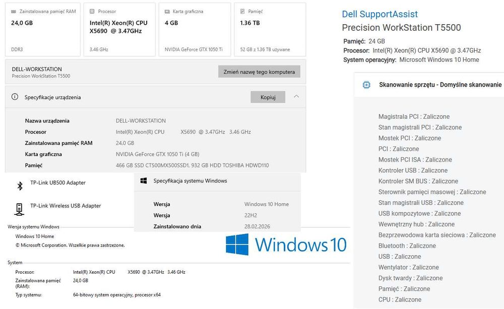 Komputer Dell Precision T5500 Stacja robocza 1050 Ti SSD+HDD X5690