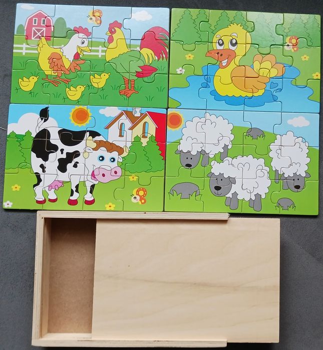 Puzzle drewniane 4 obrazki w drewnianym pudełku