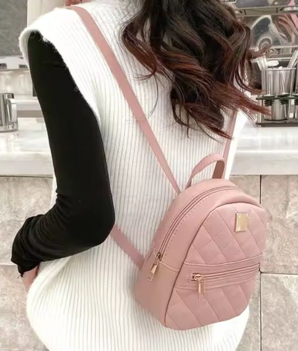 Mini Mochila de couro PU cor Rosa