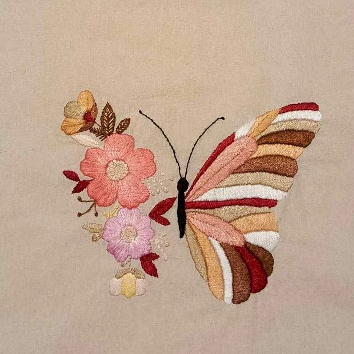 Torba bawełniana/płócienna z haftem handmade motyl