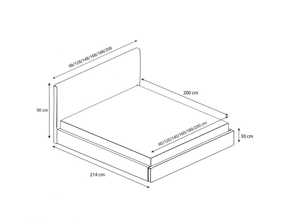 Łóżko tapicerowane KLEO z pojemnikiem, stelażem 90/120/140/160/180x200