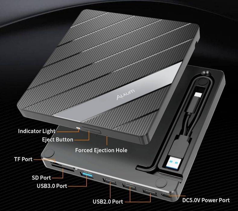 Zewnętrzny napęd CD DVD Gniazdo SD TF 4X USB Alxum do laptopa