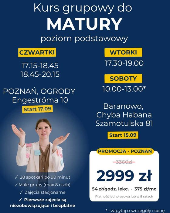 Korepetycje matematyka do Matury i E8 - zajęcia stacjonarne - KURS GRUPOWY