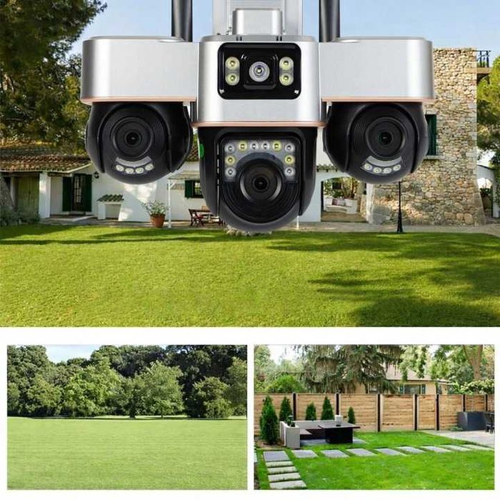 ZESTAW trzy obiektywowa kamera obrotowa zewnętrzna IP WiFi ZOOM alarm