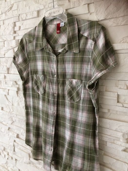 Koszula koszulka krata w kratę zielona zielony t-shirt vintage boho