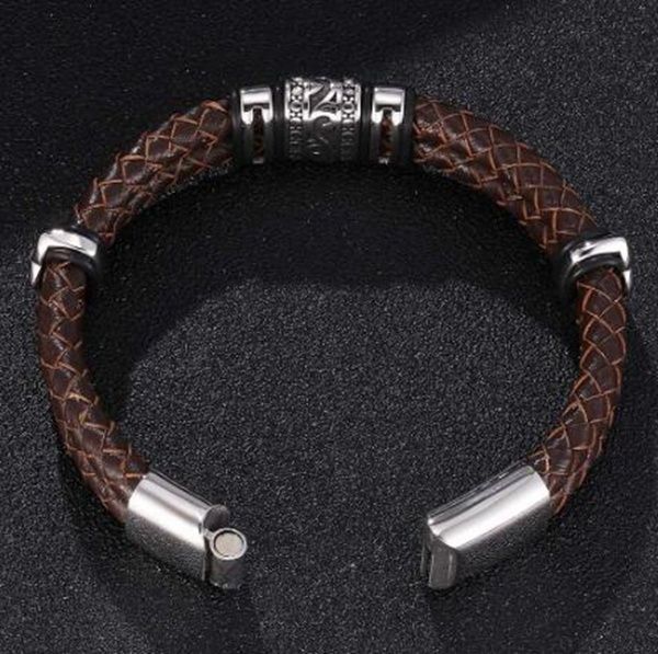 Pulseira de Couro Trançado duplo de aço inoxidável