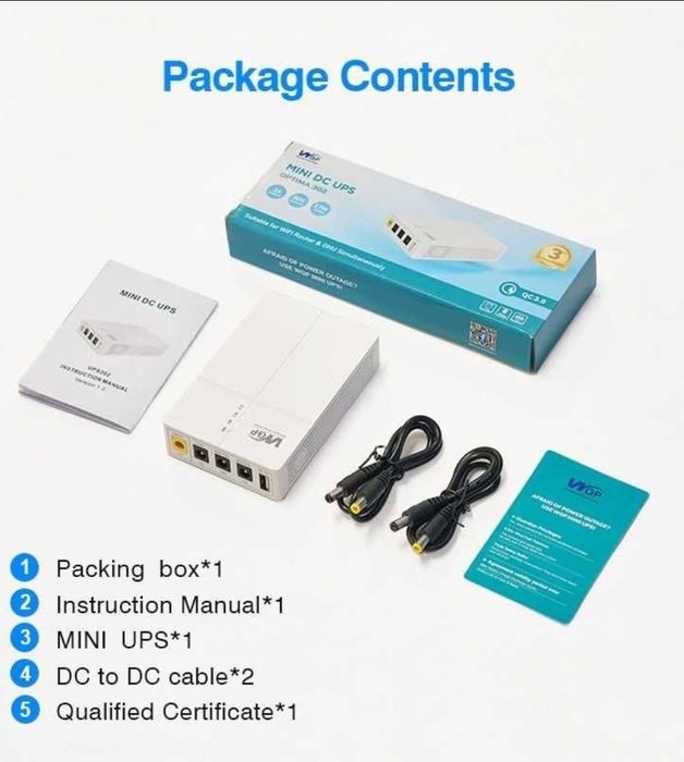 ДБЖ (безперебійник) для роутера (Mini DC UPS) WGP Optima 302 - 13500 mAh 27Вт