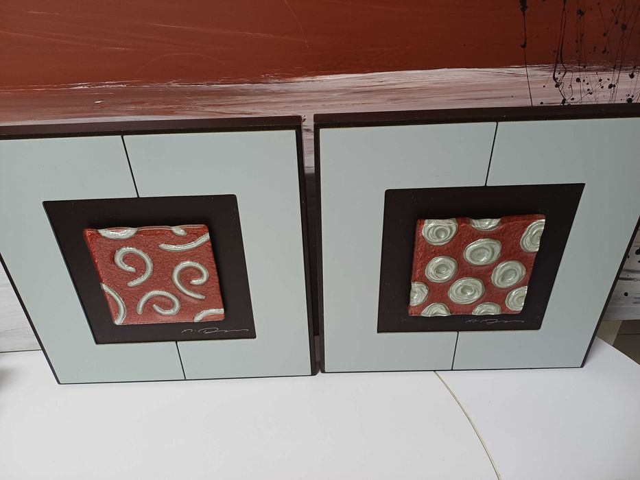 Quadros abstratos com arte em vidro fundido 2 unidades