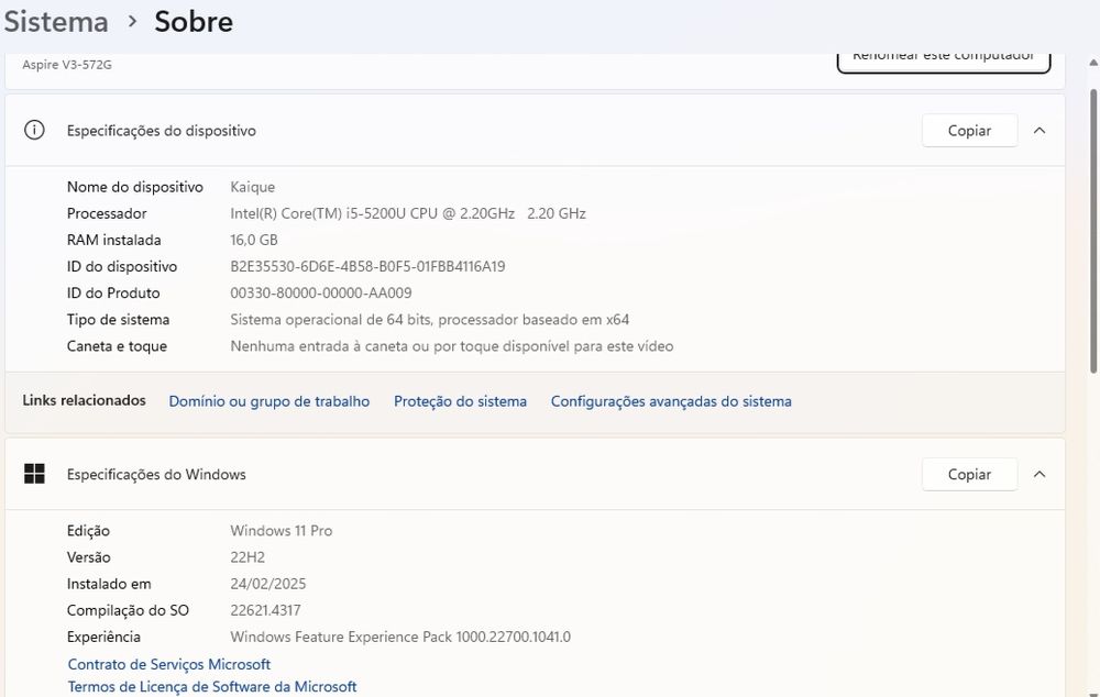 Notebook Acer V3-572/E5571